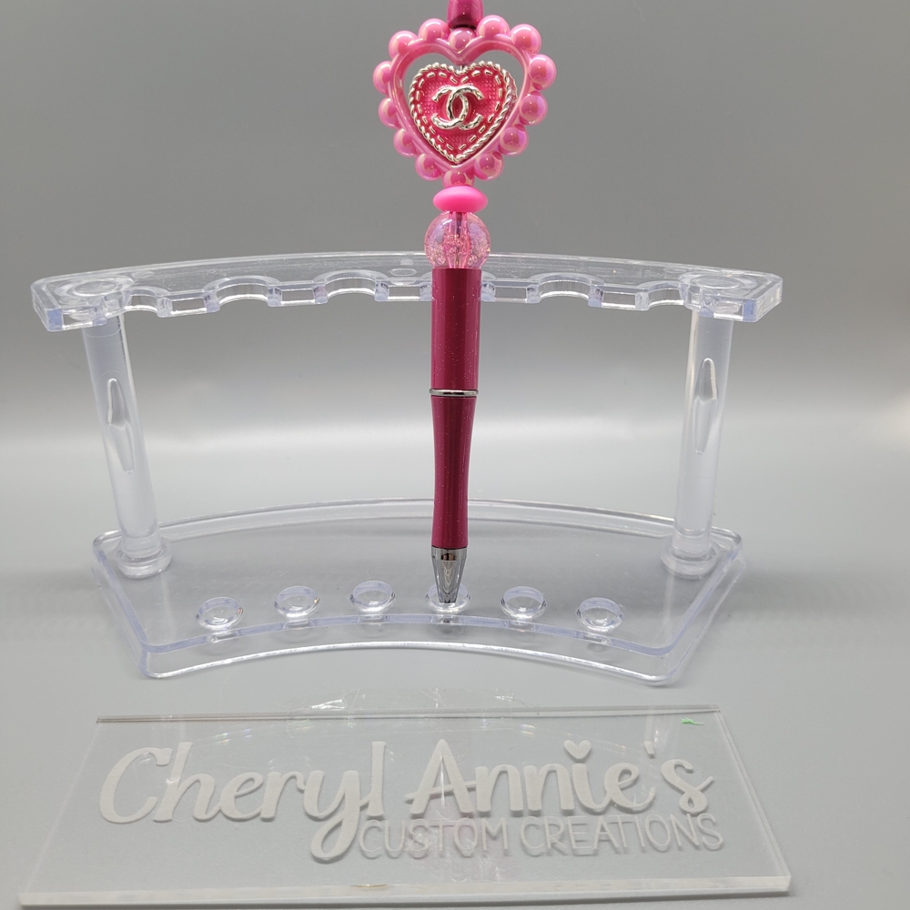 Hot Pink Heart Pen with Beaded Design